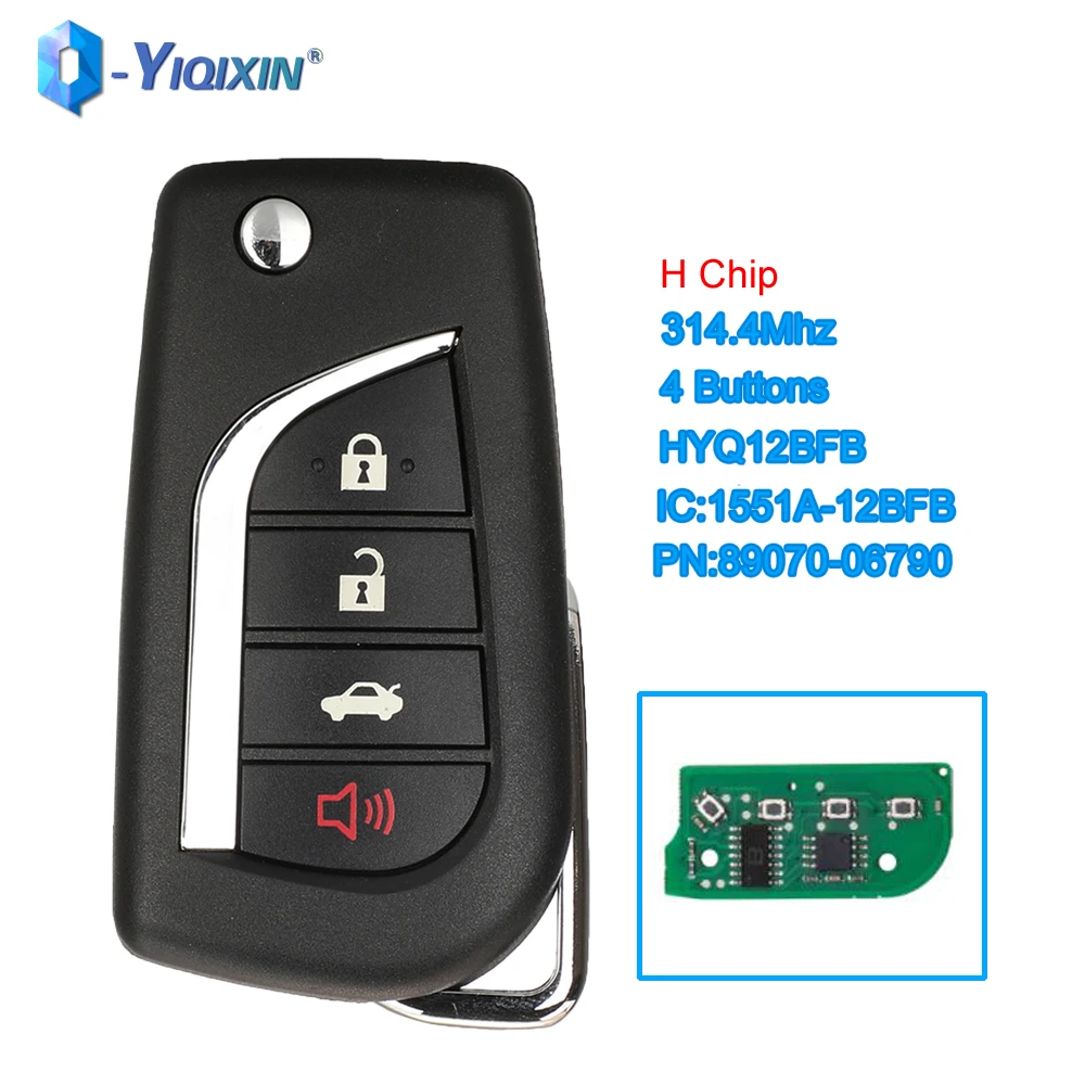 YIQIXIN H Chip 314.4MHz FSK Smart Fob Folding 4 Buttons 89070-06790 For Toyota Camry Corolla TOY48RAV4 EX HYQ12BFB Car Remote