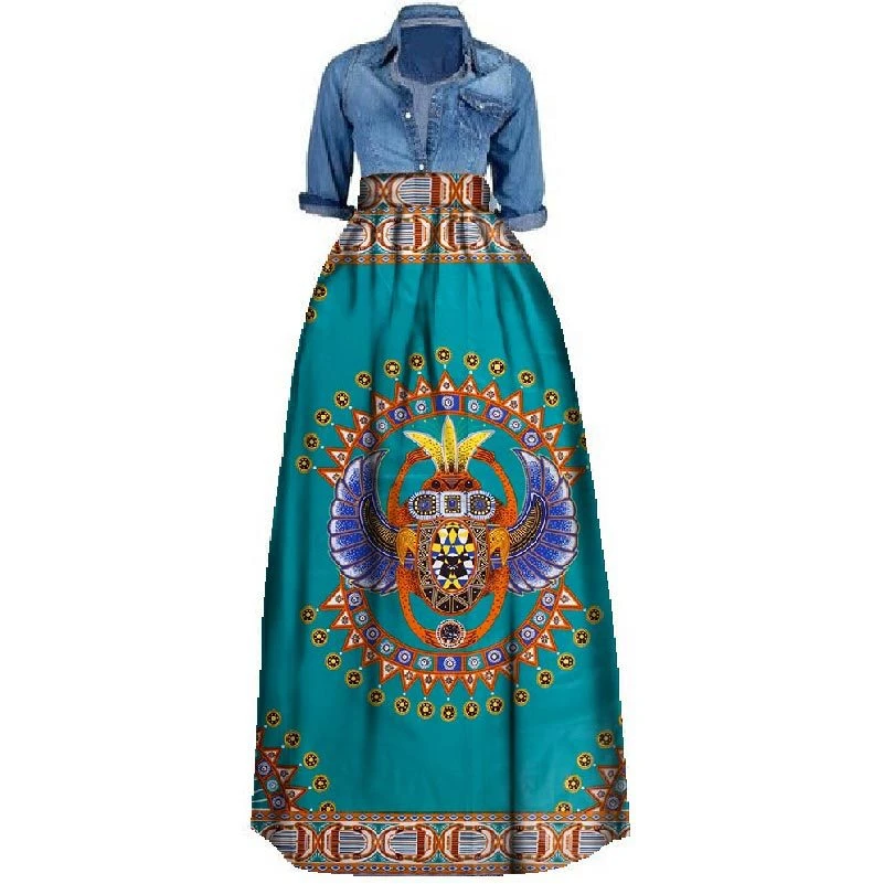 20Color African Fashion Women Dashiki Skirt 100%Cotton High Waist Bazin Riche Traditional Africa Ladies Clothes S-6XL - Цвет: Color10