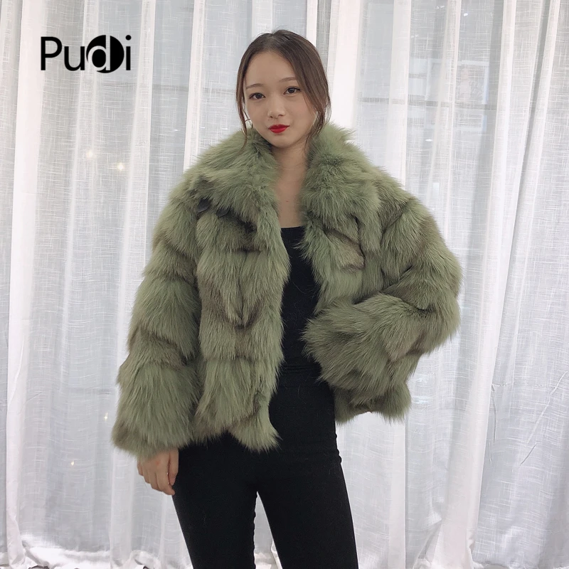 Pudi TX223903 Женская Повседневная куртка с натуральным лисьим мехом теплое пальто с воротником с отворотами Женская модная зимняя теплая натуральная меховая шуба верхняя одежда
