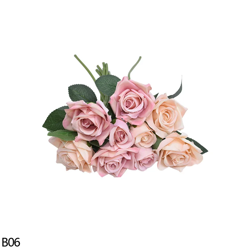 9 шт./Букет искусственных роз Шелковый Искусственный цветок букет невесты для свадебной вечеринки домашний Декор Поддельные розы праздничное украшение - Цвет: B06