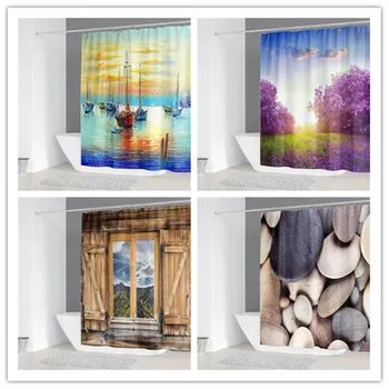

2020 New Products Design Shower Curtain Hot Sale Waterproof Bathroom Curtain With 12 Hooks 150*180