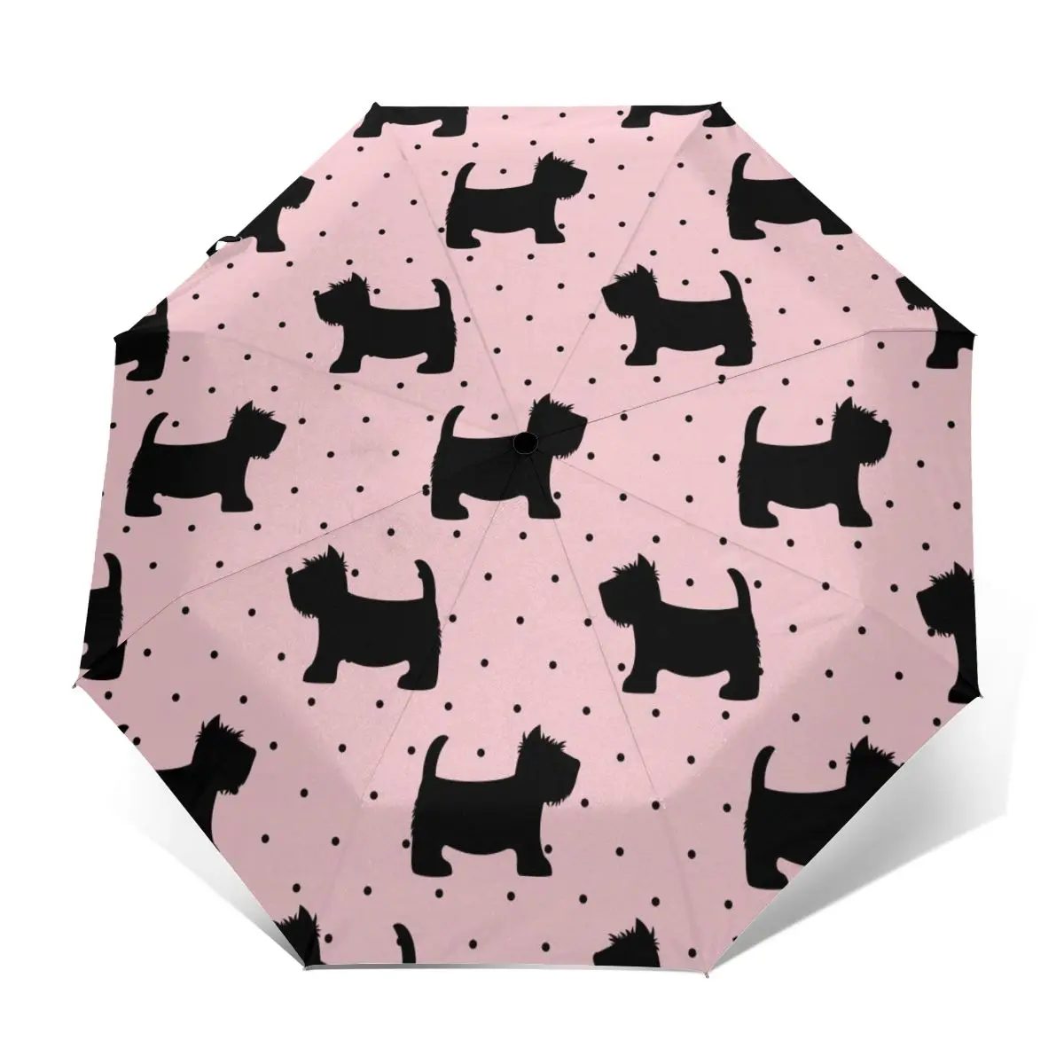 Cute Scottish Terrier On Pink Polka Dots Windproof Automatic Folding Inverted Umbrella Portable Paraguas for Man Woman | Дом и сад