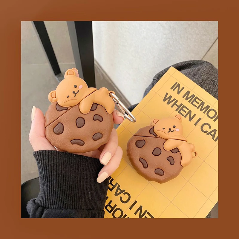 For AirPods 1 2 charging box 3D Cartoon cookie bear earphone case soft silicone Wireless bluetooth headphone protect cover coque |