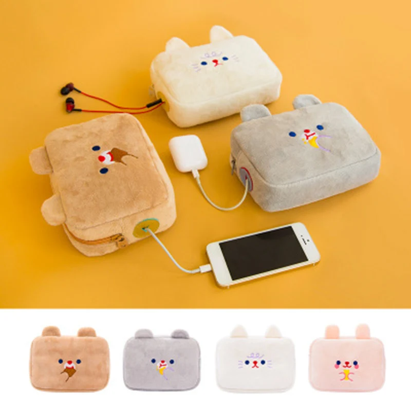 

Cartoon Plush Data Cable Purse Phone Bag Mobile Power Charger Holder Digital Accessories Case -OPK