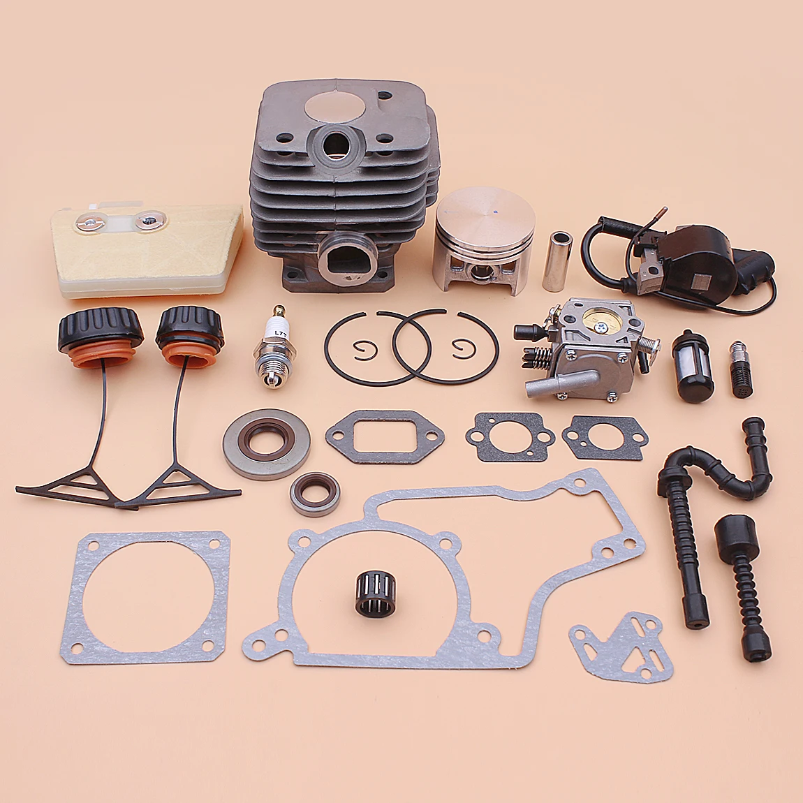 

52mm Cylinder Piston Kit For Stihl 038 MS380 Carburetor Ignition Coil Air Fuel Oil Filter Line Seal Cap Gasket Set 1119 020 1202