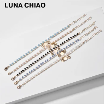 

LUNA CHIAO Glass Beaded Chain Link Bracelet Double-Layered Delicate Charm Bracelets for Women