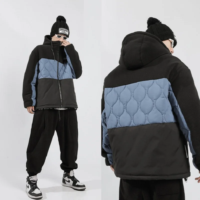 OVERSIZE Stitching Warm Hooded Jacket for Autumn and Winter Couples Plus Size Trendy Color Matching Jacket Winter Clothes