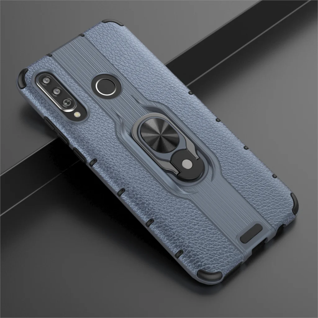 Задняя крышка для huawei P30 lite роскошное тонкое кольцо Кронштейн против отпечатков пальцев амортизация силиконовый+ кожаный чехол для ноутбука - Цвет: gray