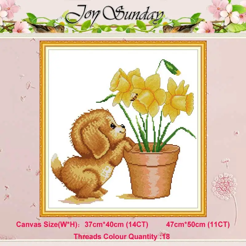 

Dog and flower animals counted 11CT 14CT Cross Stitch Set DIY DMC Chinese Cross-stitch Kit Embroidery Needlework home decor