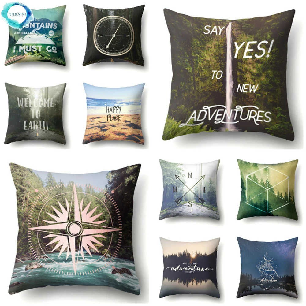 

Nordic Fresh Ocean Sea Scence Stripe Compass Letter Print Cushion Cover Polyester Square Pillow Case Home Sofa Decor 45X45CM