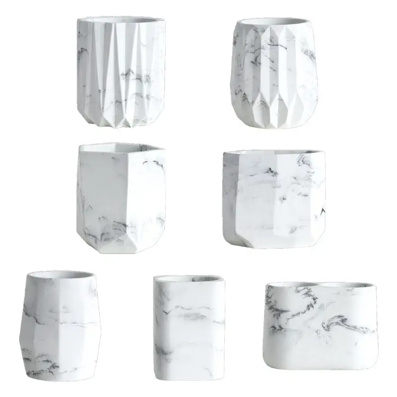 

Geometric Marble Desk Pen Pencil Holder Case Makeup Brush Storage Box Organizer