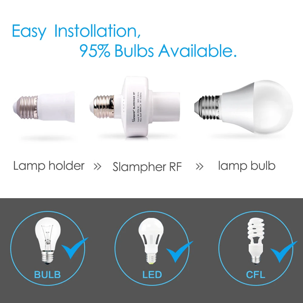 Sonoff Slampher e27 Универсальный WiFi светильник, лампочка, держатель RF 433 МГц, беспроводной контрольный светильник, держатель, Умный домашний переключатель, управление приложением