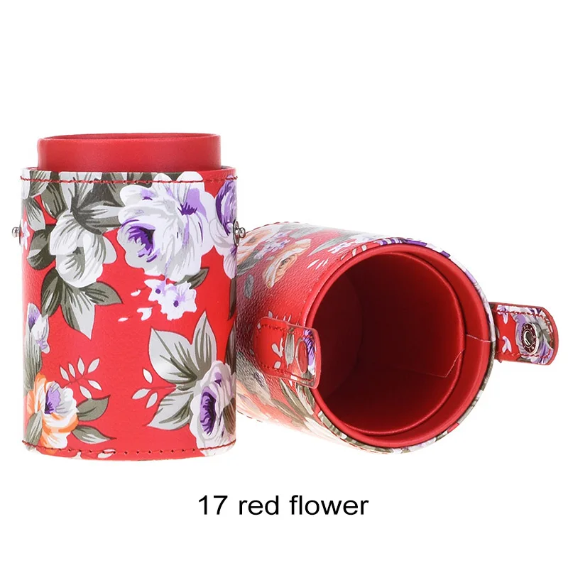 17 red flower Держатель для кистей для макияжа, портативная коробка для Хранения Туалетных принадлежностей, косметичка, 17,5*6,8 см, в форме бочонка, из искусственной кожи, органайзер для путешествий, 17 цветов - Цвет: 17 red flower