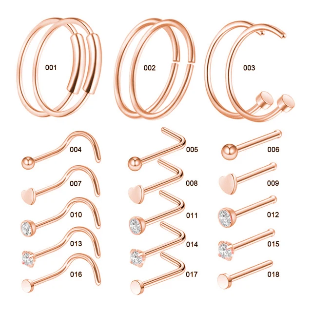 HONGTU Stainless Steel Nose Ring Studs Hoop for Women 20g Nose Ring CZ L Shape Nose Piercing Septum Piercing Body Jewelry Gift 21PCS