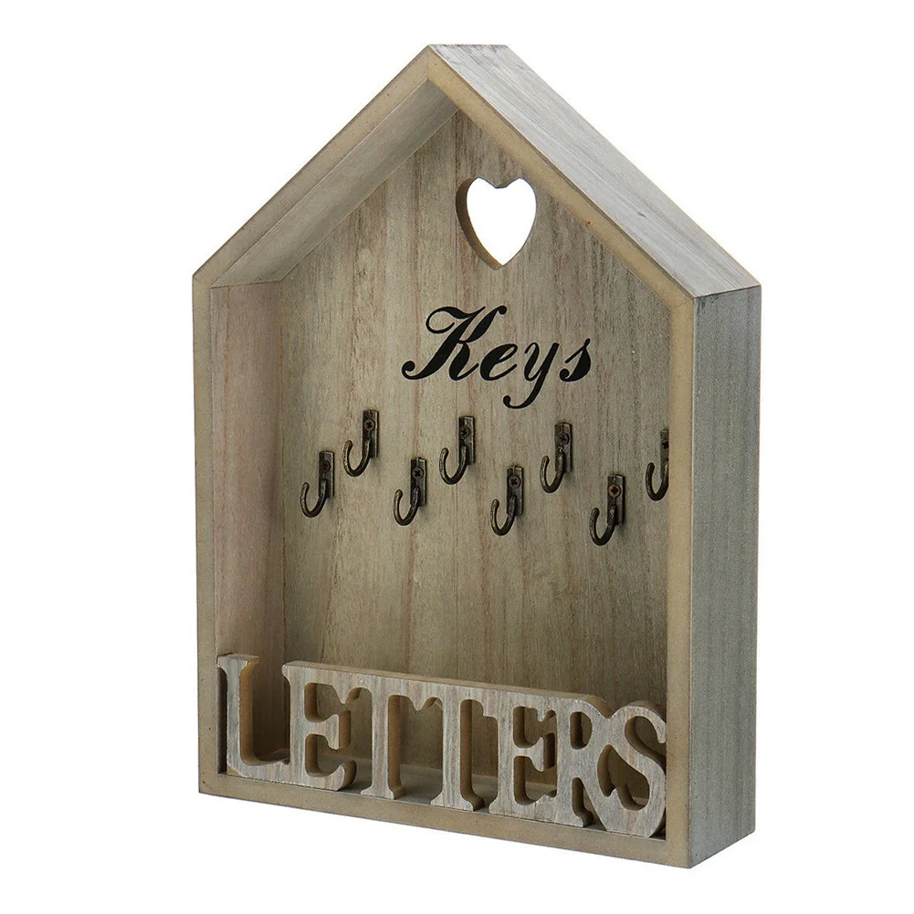 

Decoration Organizer Cottage Office Key Holder Wall Mounted Portable Vintage Letter Rack Home 8 Hooks Wooden Storage Hanger