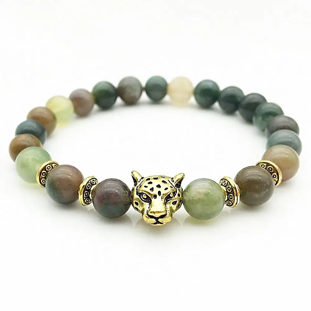 

Gold Leopard Head Beads Buddha Bracelet Unisex Natural Stone Jewelry India Agate Handmade Bracelets Nice Gifts