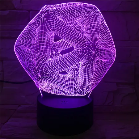 Новинка, 3D лампа, абстрактная квадратная форма, дистанционный сенсорный светильник, 7 цветов, лампа для спальни, стола, украшения для дома, 513