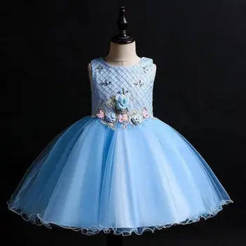 

Princess Flower Girl Dresses For Wedding And Party Birthday Gown Girl Lace Crystal Decoration Sleeveless Long Ball Gown 6 Colors