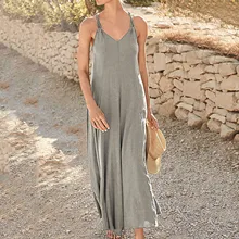  Sexy Dresses Woman Summer 2021 Casual Summer V-Neck Spaghetti Straps Sleeveless Solid Loose Shift Maxi Long Dress Beach Holiday 