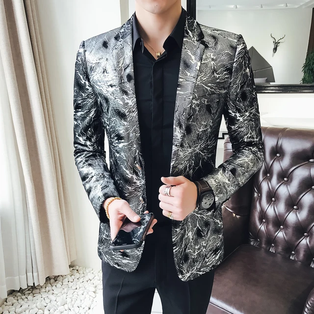 uitbarsting Chinese kool Overleg Flashlight Print Silver Velvet Blazer Men High Quality Stylish Blazer For  Mens Designer Blazer Suits Jacket Stage Costumes - Blazers - AliExpress