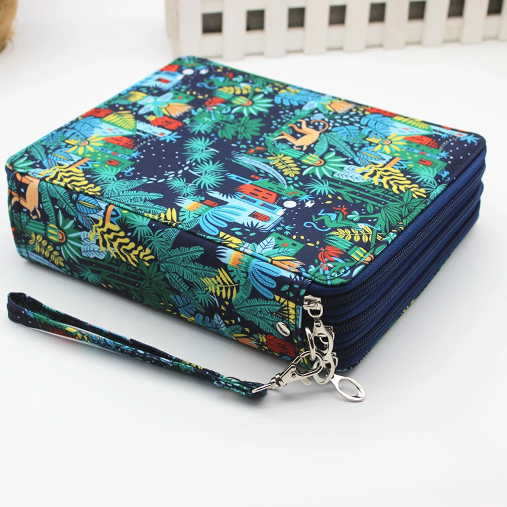 

Floral Large Capacity Zipper Pen Holder 120 Holes Pencil CaseSquare Pen Box Stationery Art Painting Sketch Pen Accessories