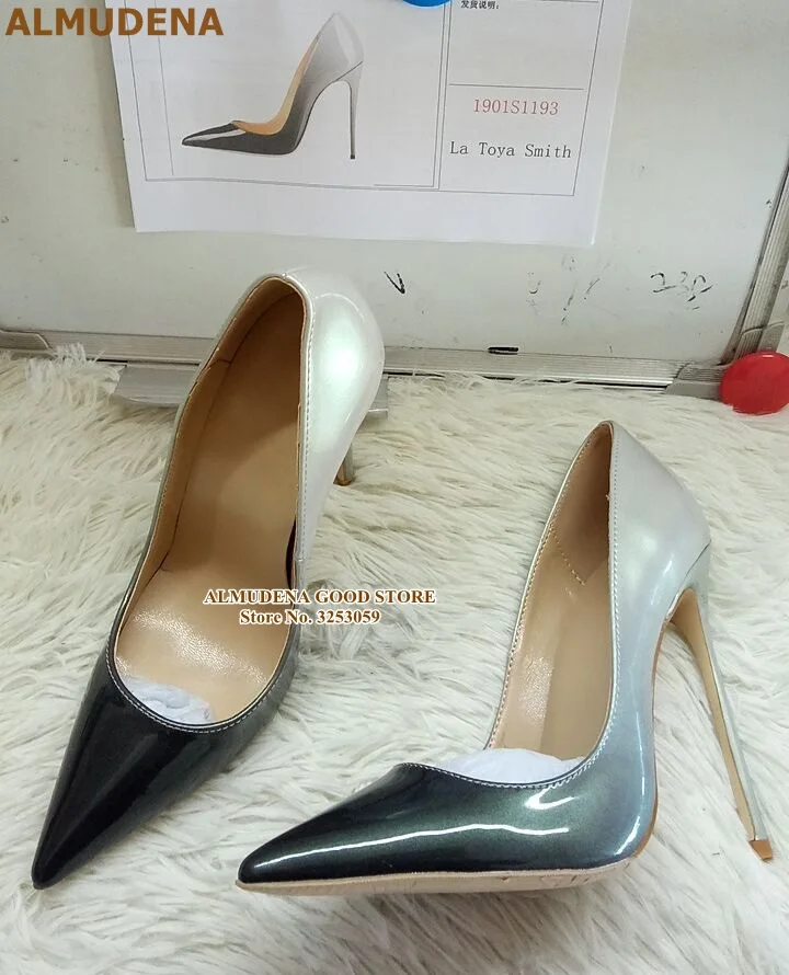 1901S1193 灰黑漆皮渐变尖头单鞋 名流