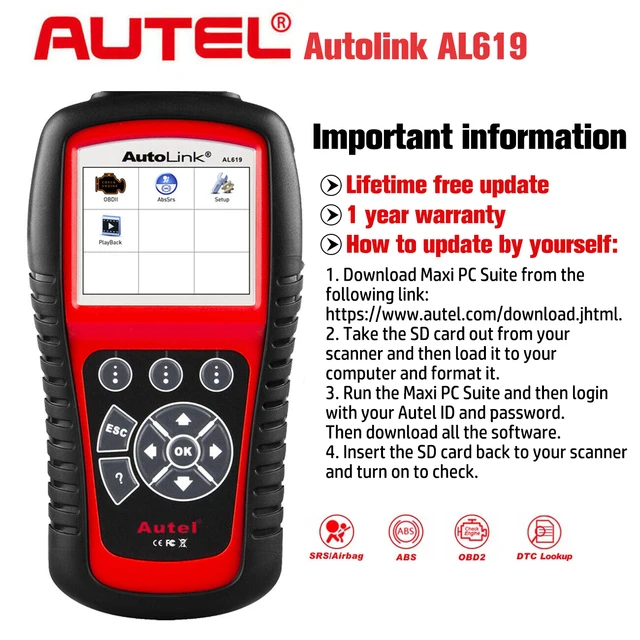 Autel AL619 AL519 OBD2 Scanner Car Diagnostic Tool Code Reader Automotriz ABS,SRS Automotive EOBD Diagnostic Scanner Scan Tool 2