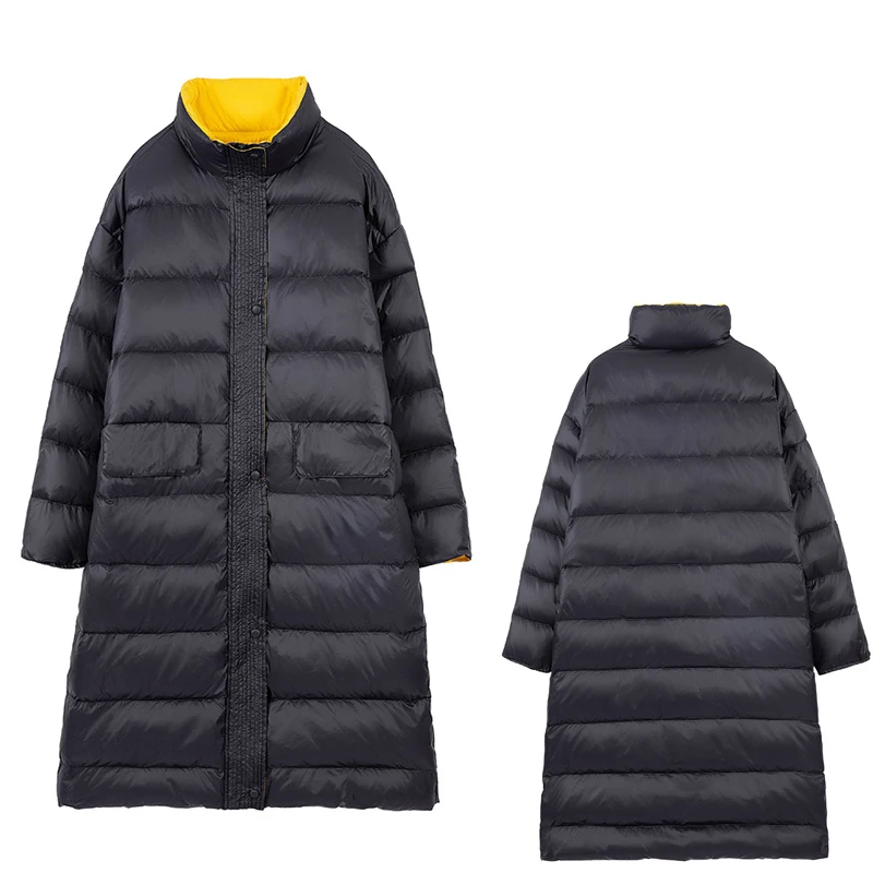 

Korean Style Down Parka Women Winter Coat Long White/Black Loose Ladies Stand Collar Warm Women’s Coats White Duck Down Coat