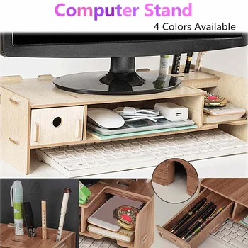 

Laptop Desk Riser Organizer Storage Rack Storage Shelf Computer Monitor Riser Stand Keyboard Desktop Organe Wooden Monitor Stand