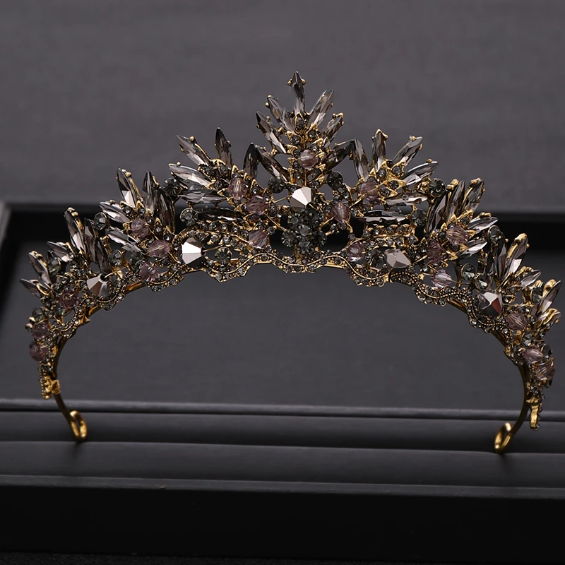 Трендовая свадебная корона в стиле барокко с черными стразами и кристаллами Свадебная Корона головной убор Свадебные аксессуары для волос Тиара ручной работы Корона подарок