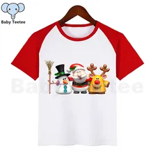 Детская Рождественская футболка; летние топы для мальчиков и девочек; повседневная детская футболка с короткими рукавами и принтом с героями мультфильмов; детская одежда