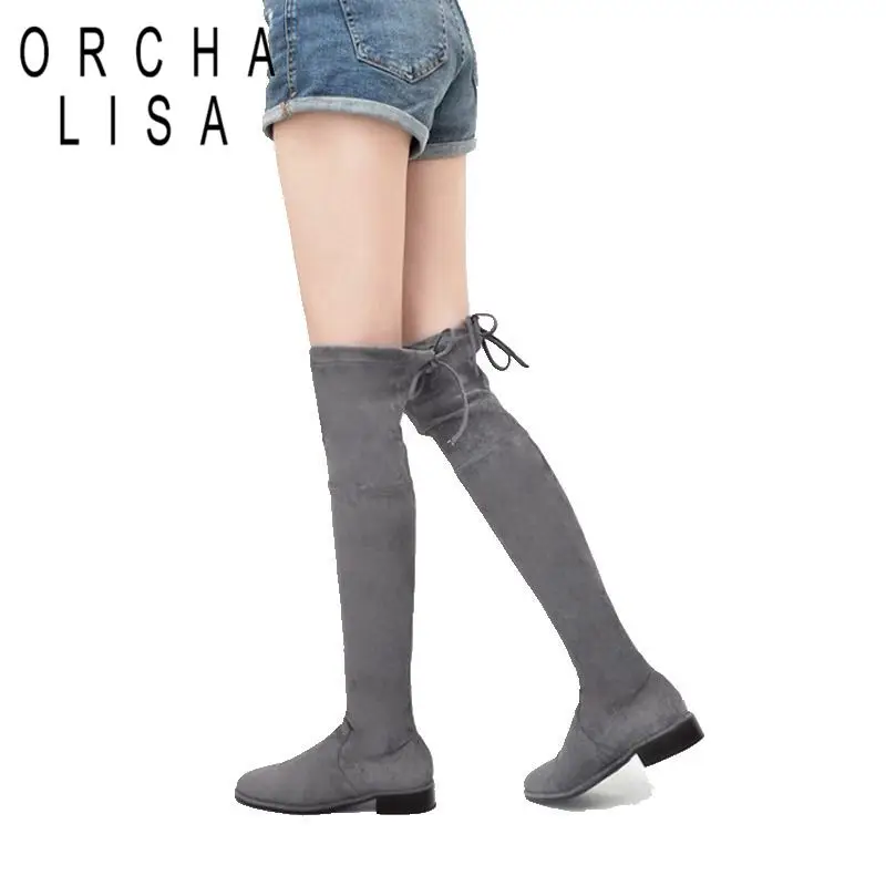 ORCHA LISA/новые женские зимние ботинки на низком каблуке Стрейчевые Сапоги выше