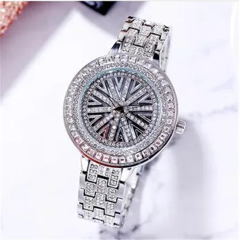 

Fashion Beatiful Quartz Watch Fashion Crystal Diamond Women Watches Creative Rotating Flower Quartz Wristwatch Gifts