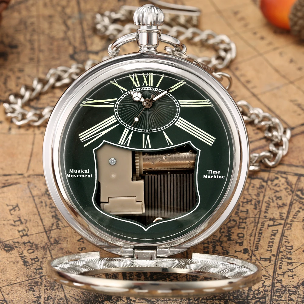 Transparent Glass Musical Pocket Watch Swan Lake Melody Music Watch