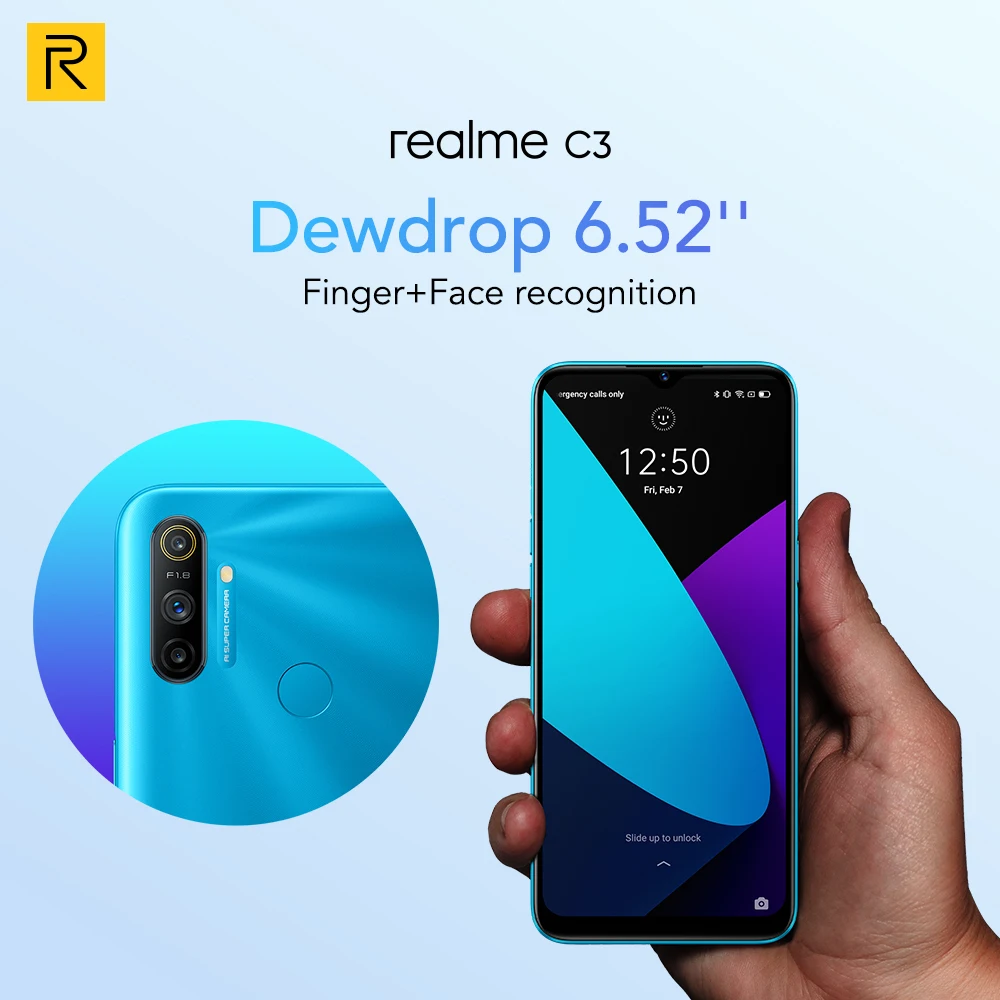 realme C3 Global Version 3GB RAM 32GB 64GB ROM Mobile Phone Helio G70 12MP AI Dual Camera 5000mAh Battery Mini-drop Fullscreen