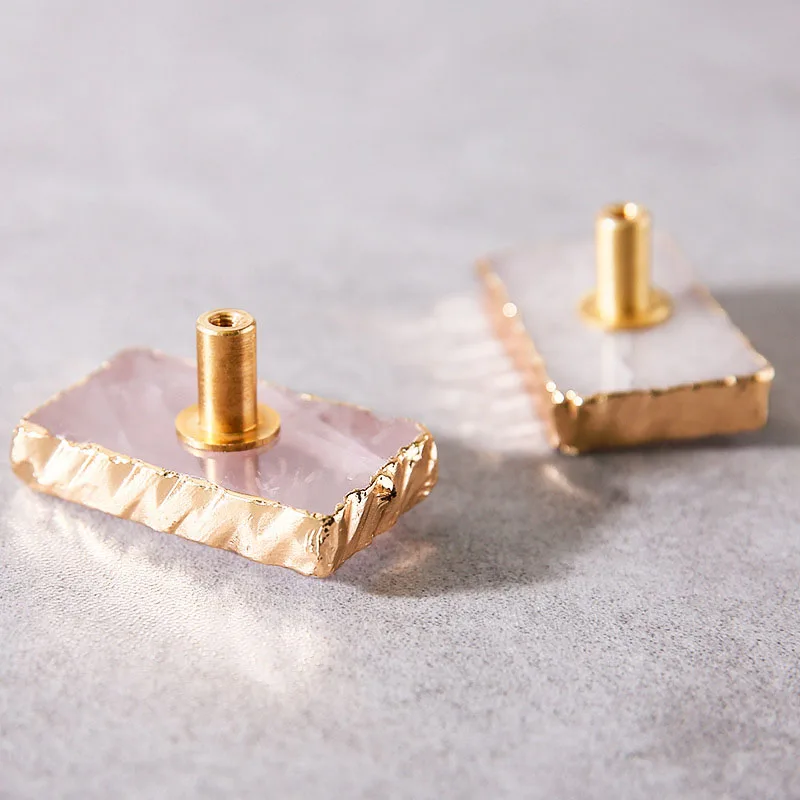 Armário de Pedra Alças de Bronze Lidar com 100% Nordic Latão Cristal Natural Armário Botão Gaveta Puxar Móveis Roupas Gancho 2x - Image 3