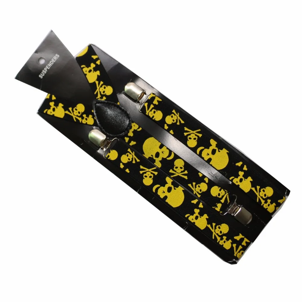 Winfox Винтаж 2,5 см широкие черные желтые подтяжки с изображением черепа для мужчин и женщин хип-хоп Регулируемые подтяжки