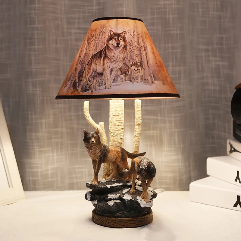 

Two Ferocious Wolves Standing On Stone Rocks Statue Table Lamps Lights Desk Bedside Lighting Living Room Lamparas De Mesa