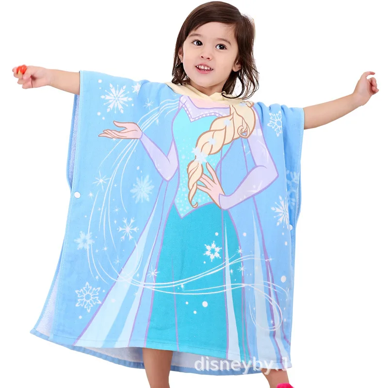 Детское банное полотенце с капюшоном Дисней, хлопковый плащ, детский банный халат с рисунком Микки, Эльзы, пуха, поросенка - Цвет: Elsa