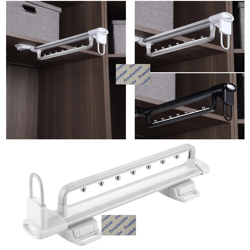 Silver Matte Black Aluminum Top Mounted Pull Out Hanging Rod Coat Jacket Cloth Closet Wardrobe