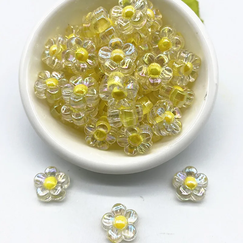 12mm AB Colour Acrylic Flower Beads Loose Spacer Beads for Jewelry Makeing DIY Clothing Accessories 30pcs