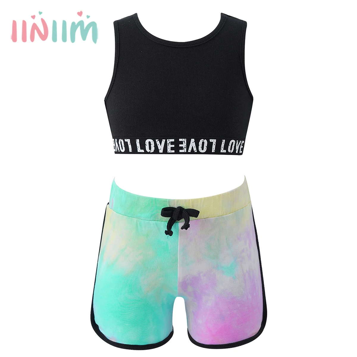 

Infant Girls Summer Clothes Sleeveless Letter Crop Tops Sports Bra Tie-Dye Shorts Outfits Newborn Baby Girls 2Pcs Playing suit
