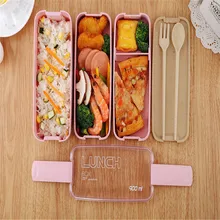 900ml 3 camadas bento caixa de almoço eco-amigável recipiente de alimentos trigo palha material microondas louça lancheira 2021 novo