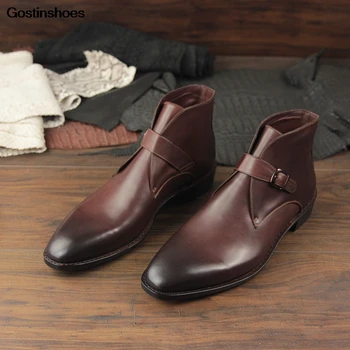 

Goodyear Boots Workwear Boots Retro Brown Man's Leather Boots Handmade Cattle Cowboy Men Pointed Toe Ankle Genuine Leather Solid