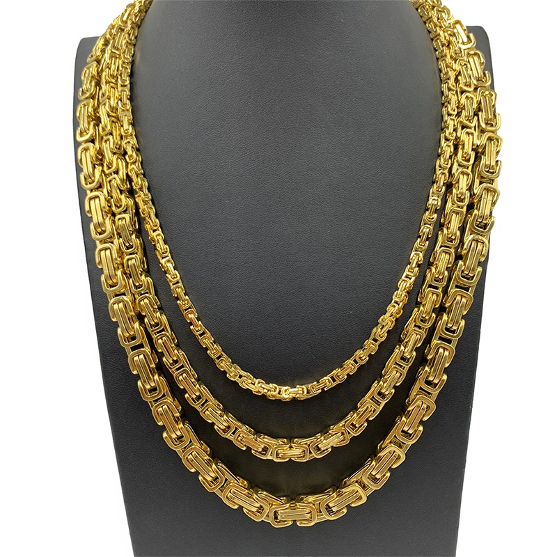 Византийская цепочка, ожерелье 304, нержавеющая сталь, мужские ювелирные изделия, ручная работа, ожерелье s 4-8 мм, позолоченные ювелирные изделия, подарки, 24 дюйма, USENSET - Окраска металла: GOLD
