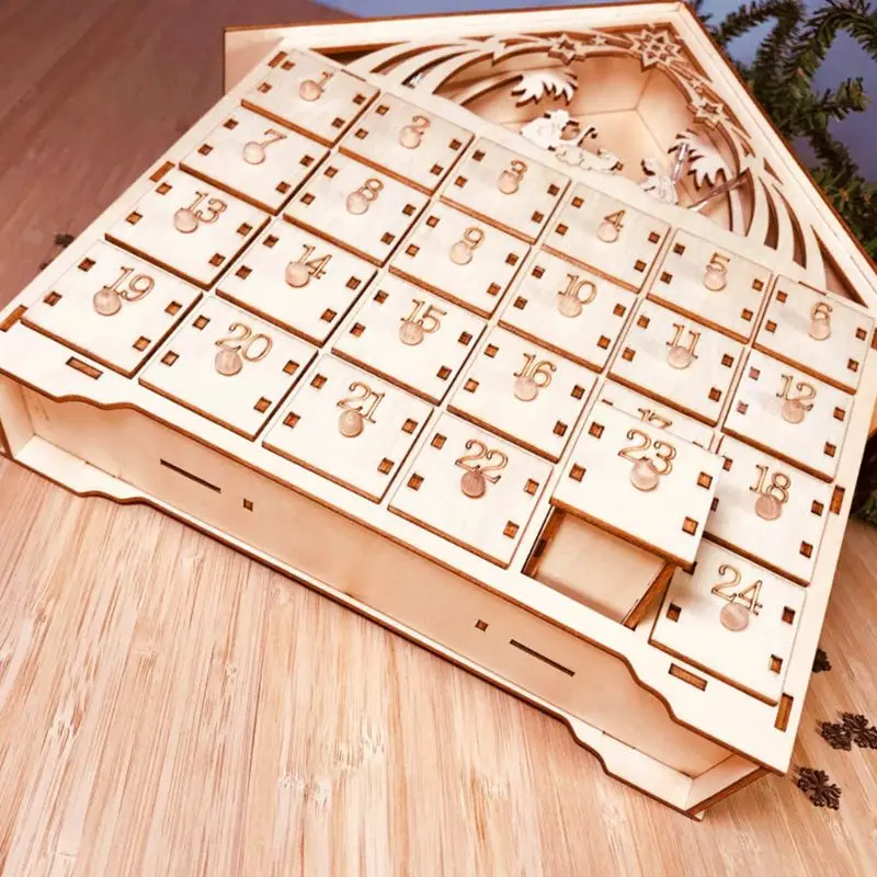

Christmas Wooden Countdown Advent Calendar With LED light Christmas Ornament H4GD