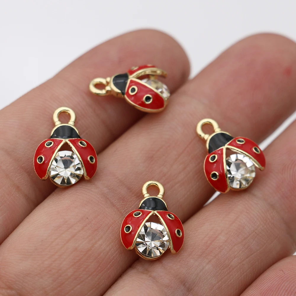 5Pcs Gold Color Enamel Crystal 3D Ladybug Charms Pendant for Jewelry Making Earrings Bracelet Necklace Accessories DIY Findings | Украшения