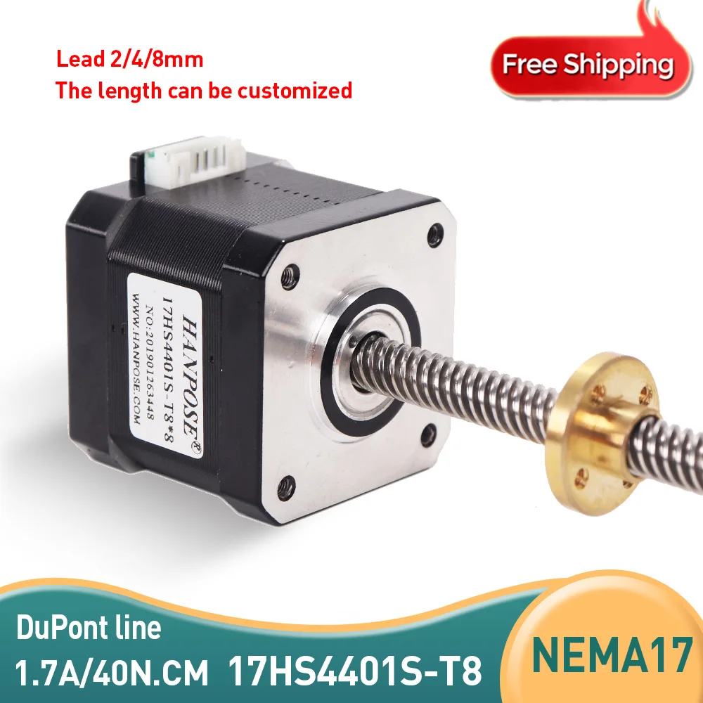 

Free by Shipping 17HS4401S-T8 With Copper1.8d Nut Screw Lead 2/4/8mm Nema17 Trapezoidal Screw Stepper Motor For 3D Printer Parts