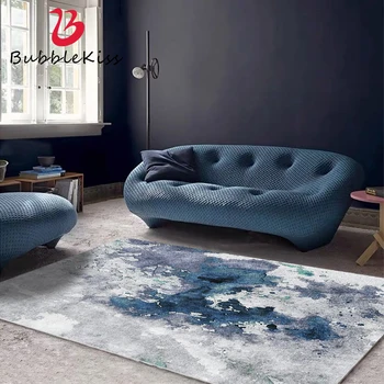 

Bubble Kiss Soft 100% Polyester Modern Abstract Rug Water Color Blue Cement Gray Carpet Carpets For Bed Room Living Room Rug