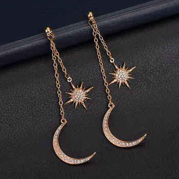 

Women European And American Sparkling Crystal Star Long Earrings Charming Fashion Jewelry Gift Star Earrings